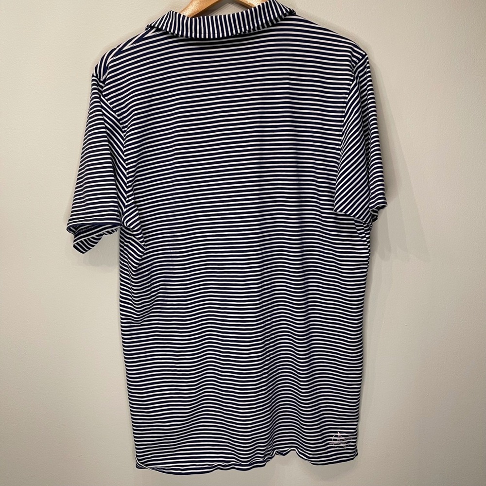 B. Draddy Mens L Striped Golf Polo Shirt Pima Peru Short Sleeve Performance Navy - Picture 5 of 10